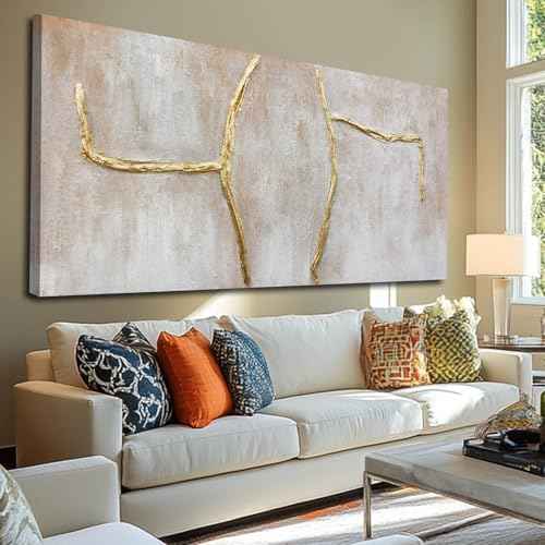 Large Wall Art Canvas Pictures Gold Artwork Pink Wall Decor For Living Room Abstract Poster Arts for Office 29"x58"