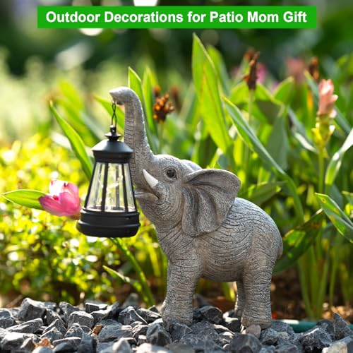 Solar Garden Statue Lights Elephants Figurine with Solar Lantern