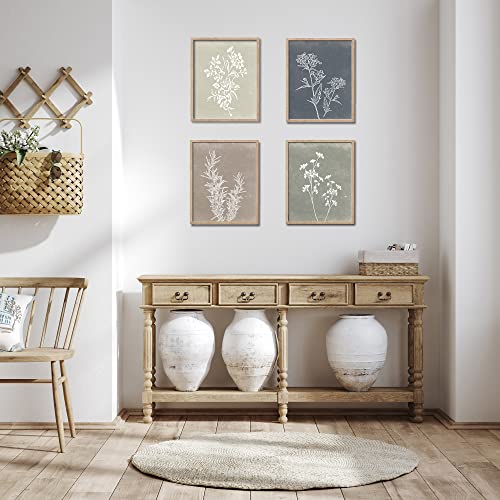 Framed Boho Wall Art Set of 4 for Wooded Minimalist Botanical Print Wall Art for Rustic Vintage Farmhouse Home Kitchen Wall Decor (4 Count)