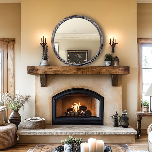 35" Round Wood Mirror