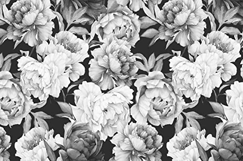 Black and White Peonies Wallpaper Watercolor Floral Mural Wallpaper for Bedroom Living Room