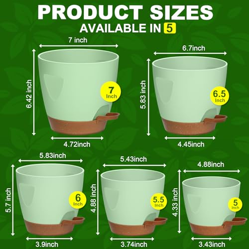5 Pack Plant Pots with Drainage 7 (5 Count)