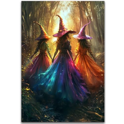Halloween Room Decor Wall Art Colorful Witch Prints