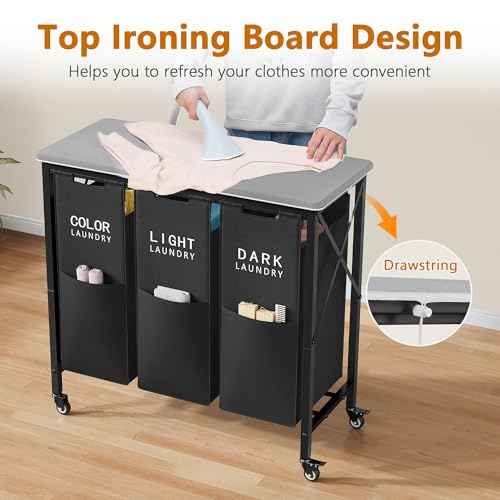3 Section Laundry Sorter with Ironing Board