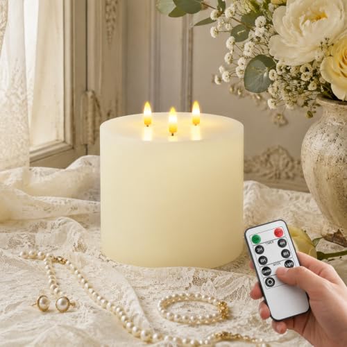 3 Wick Extra Large Flameless Pillar Candles with Timer Remote