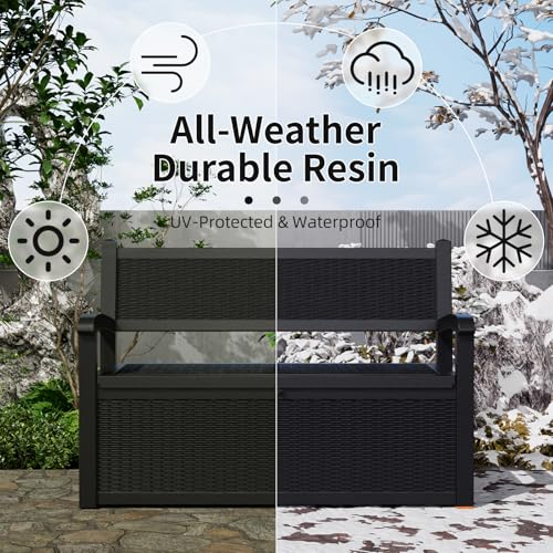 80 Gallon Outdoor Storage Bench Lockable Deck Box Outdoor Storage Box Waterproof for Patio