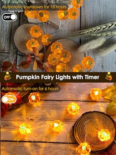 Fall Decor 10FT 3D Pumpkin Fairy Lights Battery Operated With Remote Orange