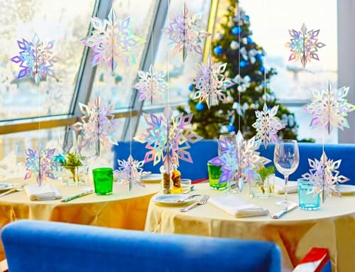 Christmas Hanging Snowflakes for Winter Wonderland Frozen Party Decorations (15 Count)