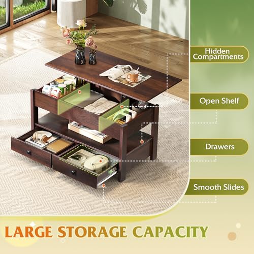 Lift Top Coffee Table with 2 Drawers