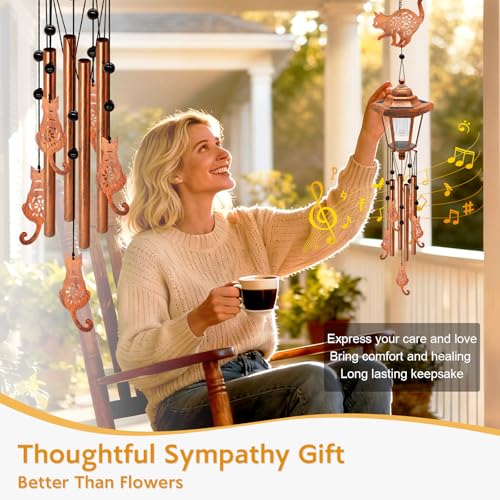 Large Solar Cat Wind Chimes