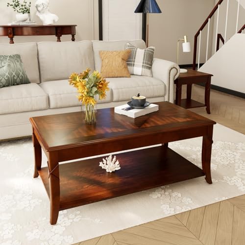 Solid Wood Coffee Table with Storage Shelf