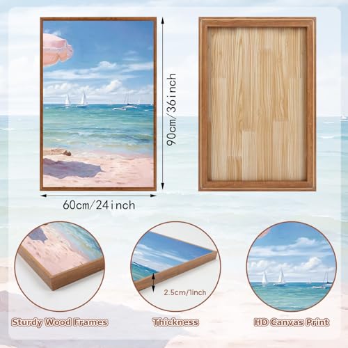 KAlRNE Pink Coastal Framed Art Prints Ocean Canvas Wall Art Set (3 Count)