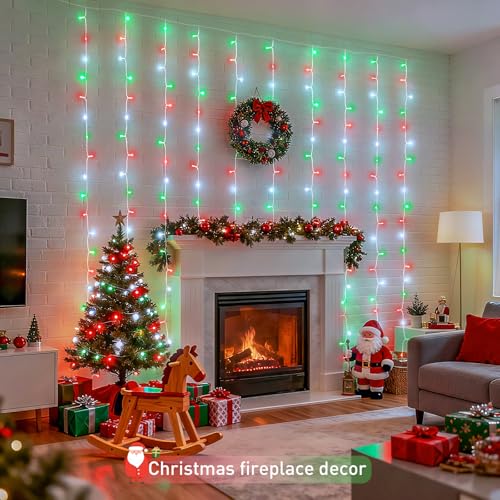 300LED Red White and Green Christmas Curtain Lights with Remote (9.8 Foot)