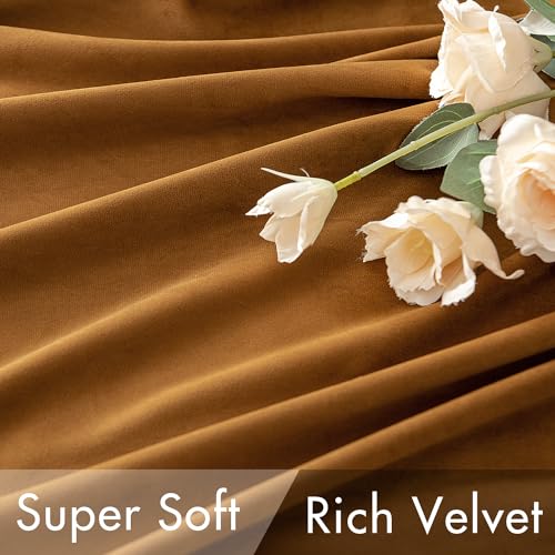 Fall Golden Brown Velvet Blackout Curtains Pinch Pleat 52" Wx84 L (2 Count)