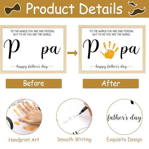 Best Papa Handprint Art Gifts DIY Kit Father's Day Craft from Daughter or Son Handprint Keepsake with Wood Frame for Him Dad Papa Grandpa Father's Day Birthday Holiday Activities 12x16inch