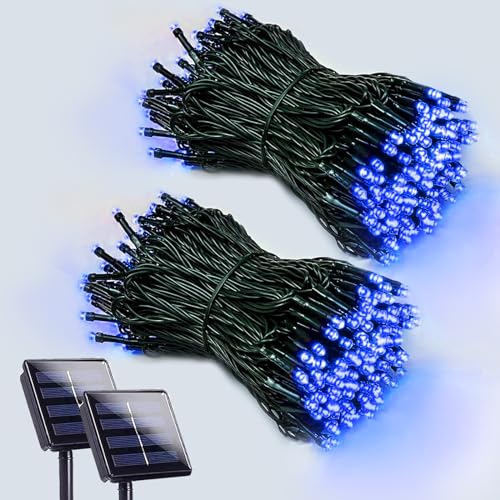 Solar String Lights Outdoor 2 Pack 200 LED 66FT Christmas Lights Blue (2 Count)