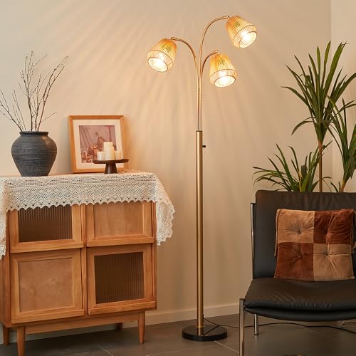 Gold Rattan Floor Lamp for Living Room (3 Count)