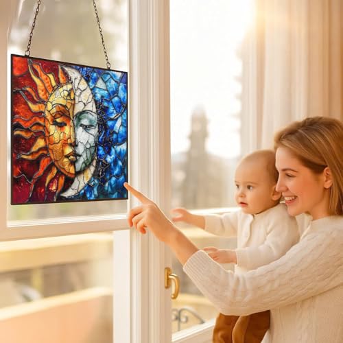 Rectangle Sun and Moon Suncatchers for Windows