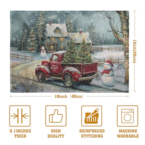 Red Truck Xmas Tree Snowman Christmas Placemats Set of 4 Winter Snowflake Vintage Farmhouse Rustic Place Mats 12x18 Inch Seasonal Christmas Holiday Washable Table Mats for Party Kitchen Dining Decor (4 Count)