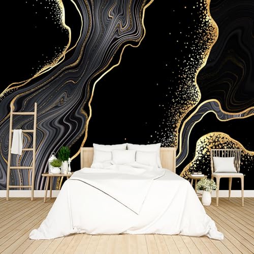 Black and Gold Marble Wallpaper Peel and Stick wall Mural for Bedroom Living Room
