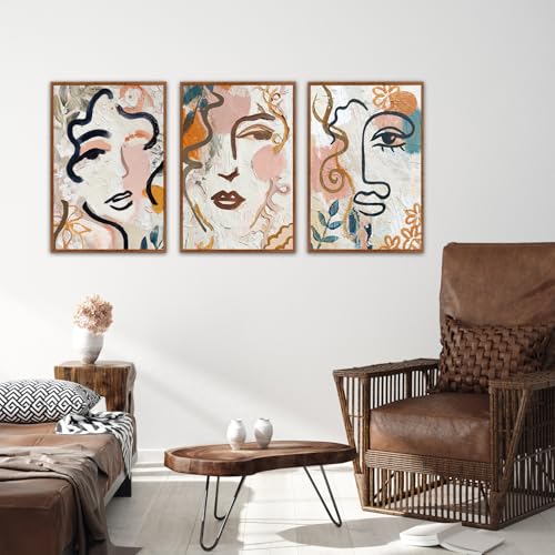 KAlRNE Boho Matisse Framed Abstract Woman Large Wall Art Set (3 Count)