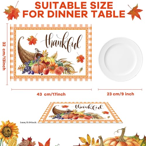 Thanksgiving Placemats Set of 6 Welcome Fall Plastic Table Mat 17×13×0.04in (6 Count)