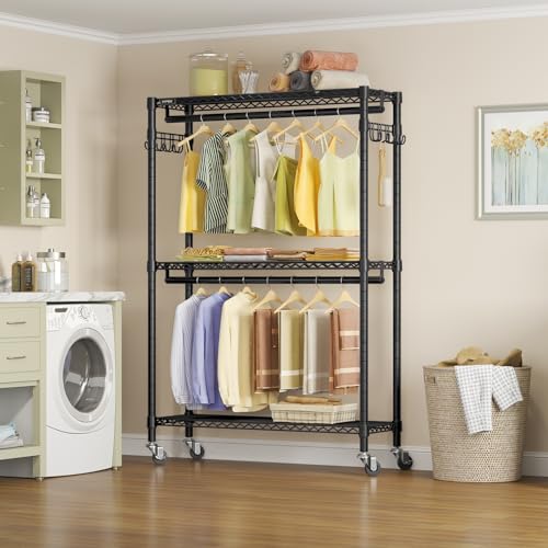 R2 Plus Clothes Rack Heavy Duty Rolling Closet for Hanging Clothes