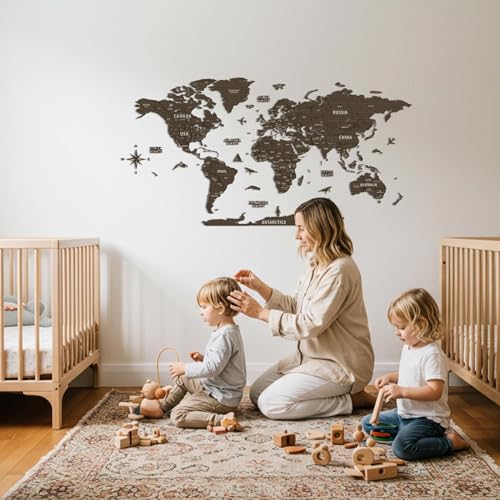 Multilayer 3D Wooden World Map