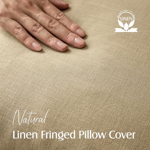 Decorative Linen Fringe Throw Pillow Covers 22×22 Light Khaki (2 Count)