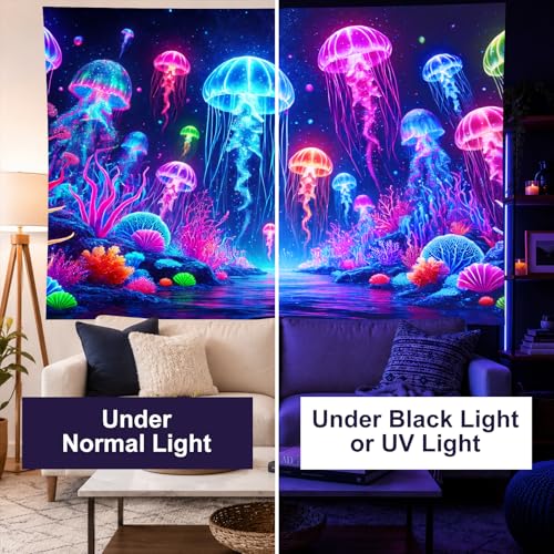 Blacklight Jellyfish Tapestry 59 X 78 Inch UV Reactive