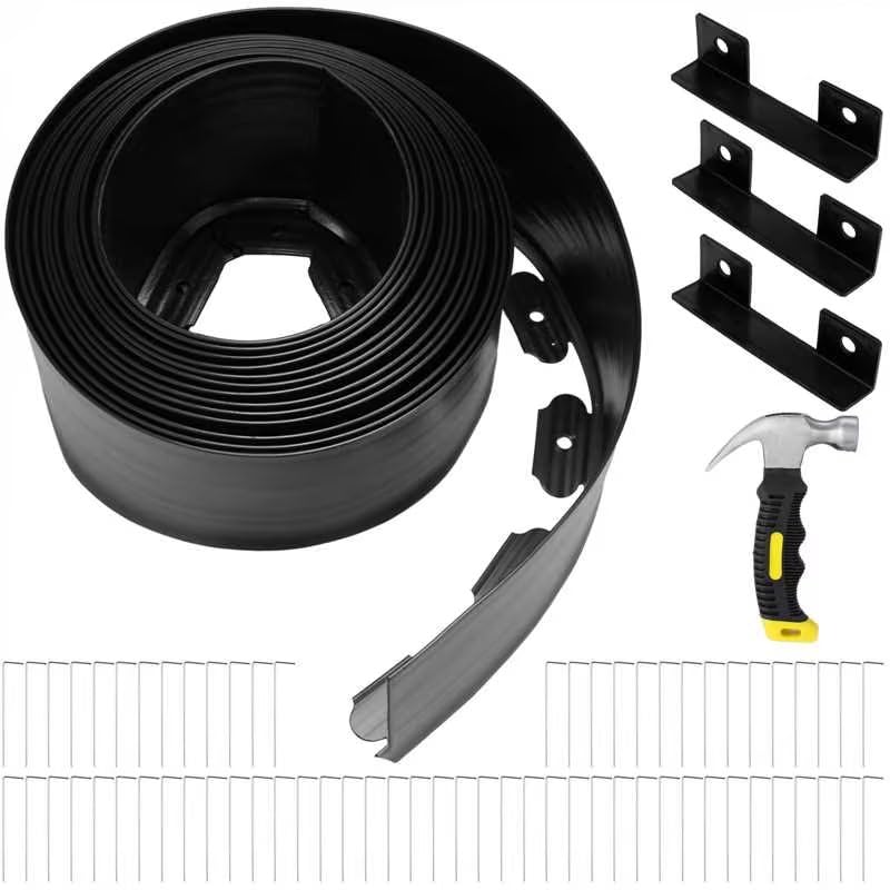 6 Inch Tall 33 ft Length No Dig Landscape Plastic Edging Kit with Hammer Spikes Plastic Garden Flower Bed Edging Landscape Edging Border for Gardens Border Lawn Grass Yard