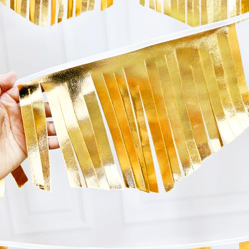 Gold Tassel Banner Double Sided Metallic Fabric Pennant Bunting Flag Garland for Graduation Birthday Anniversary Bachelorette Engagement Wedding Bridal Shower Baptism Hen Party Decorations Supplies (16.93 Foot)