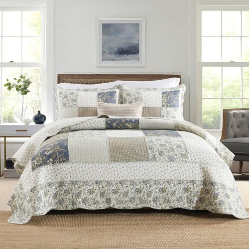 Quilt Set King Size Reversible Country Farmhouse Floral Real Patchwork Quilted Bedspread 3