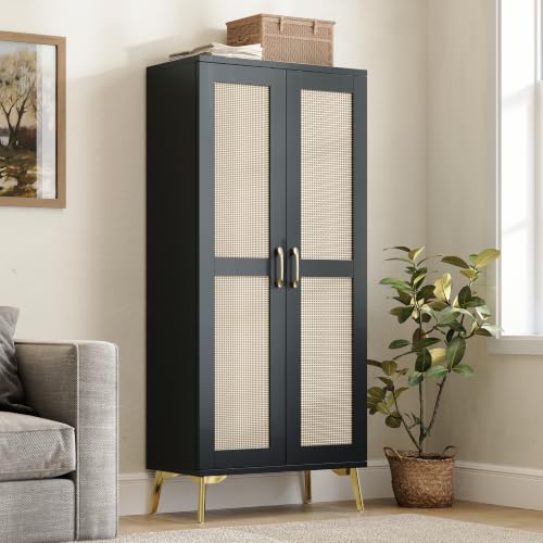 Tall Bathroom Storage Cabinet 57" Rattan Pantry Cabinet