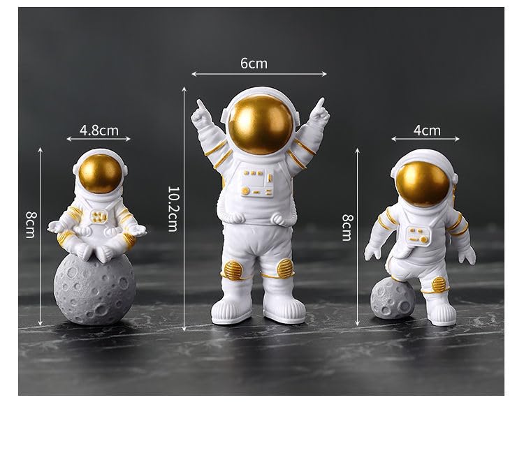 Gold White Astronaut Figurines Statues Set of 4 (4 Count)
