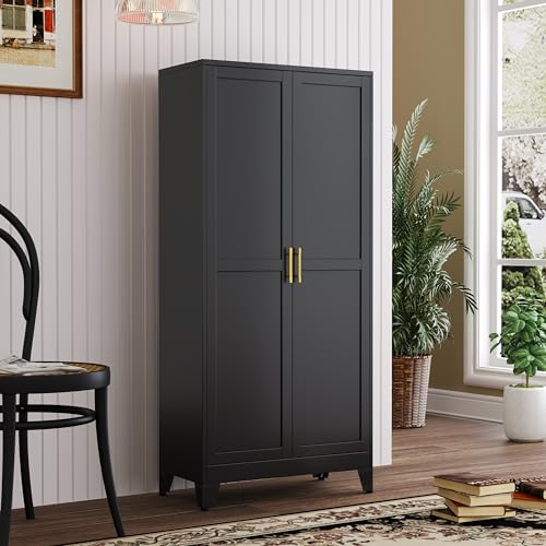 Metal Kitchen Pantry Storage Cabinet with 2 Doors and 3 Adjustable Shelves
