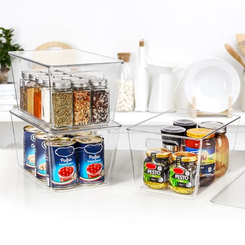 4 Pack Clear Stackable Storage Bins with Lids and Handles (4 Count)