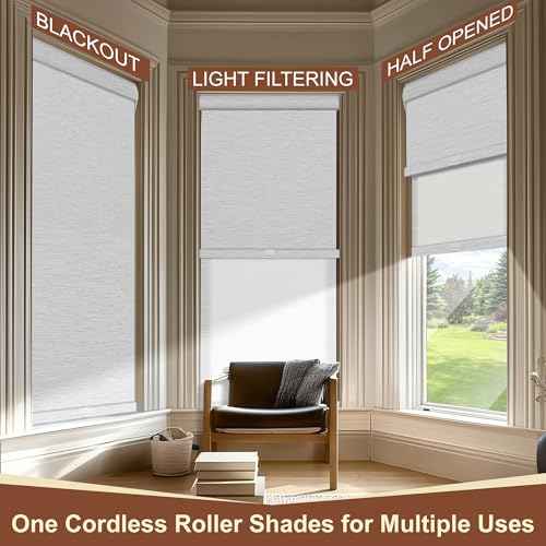Cordless Dual Roller Shades.Maze White.36 W x 56" H
