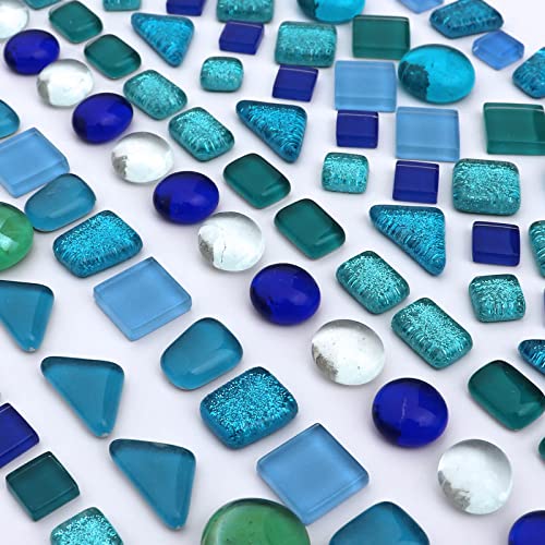 1.1LB Blue Mixed Irregular Crystal Glass Mosaic Tiles for Crafts (17.6 Ounce)