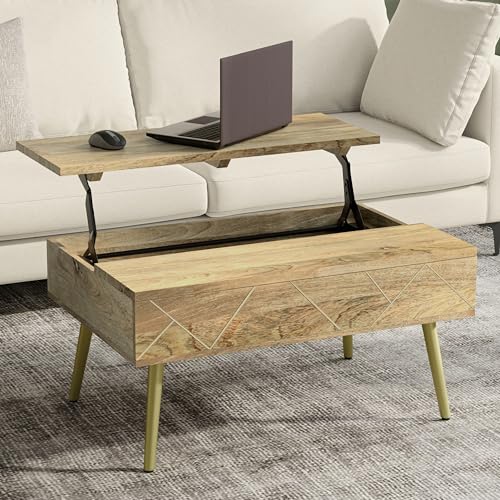 Jager 36" Wide Solid Mango Wood Lift Top Coffee Table in Natural