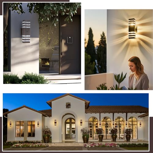 2 Pack Oil Rubbed Bronze Outdoor Wall Lights Fixtures with Motion Sensor Up Down Porch Lights Modern Dusk Dawn Exterior Sconce Wall Mount Outside Coach Lantern for House (2 Count)