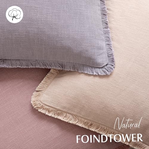 Decorative Linen Fringe Throw Pillow Covers 22×22 Light Purple (2 Count)