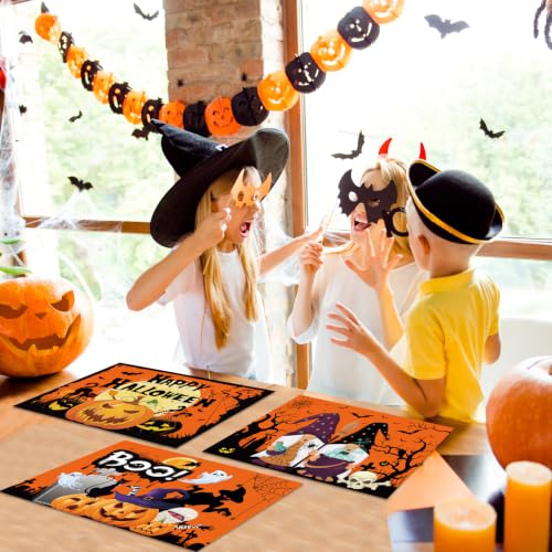 Halloween Plastic Placemats Set of 6 Orange Table mats 17×13×0.04in (6 Count)