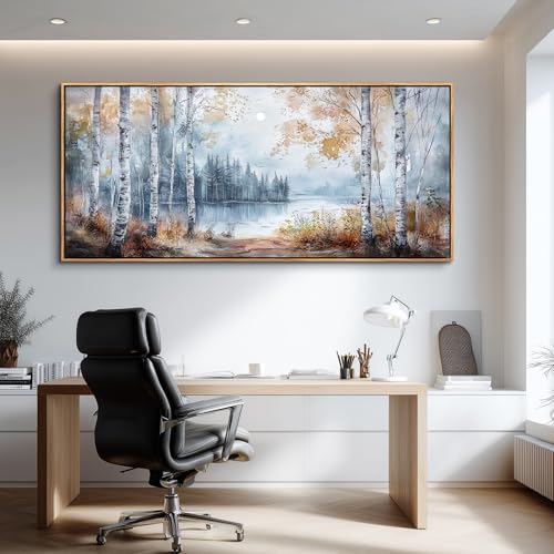 Trees Forest Landscape Painting Wall Art For Living Room Large Canvas Wall Decor For Bedroom Office Decorations Lake view Wall Pictures Home Decor Printing Artwork Wood Framed 32"X72"