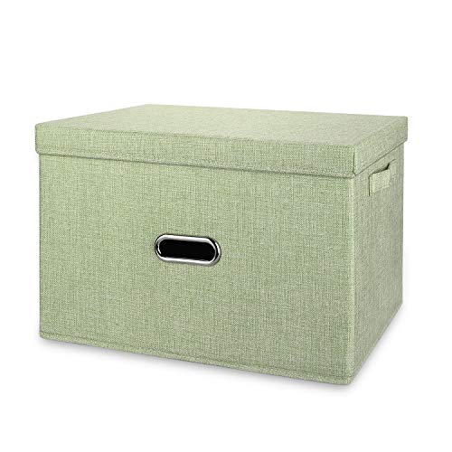 Linen Fabric Collapsible Storage Bins with Removable Lids and Handles