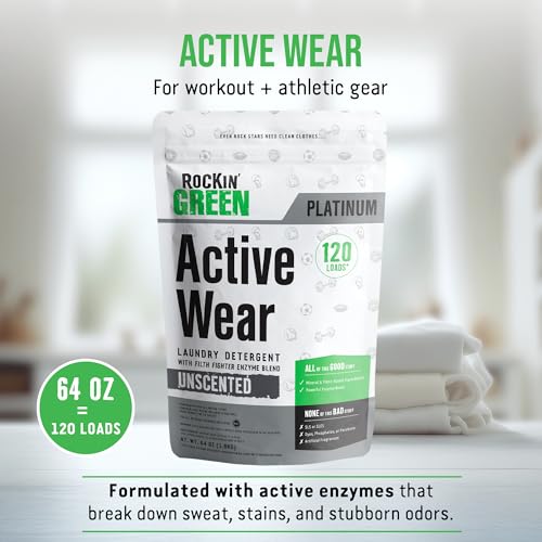 Active Wear Laundry Detergent Powder & Odor Eliminator for Sportswear & Workout Clothes (64 Ounce)