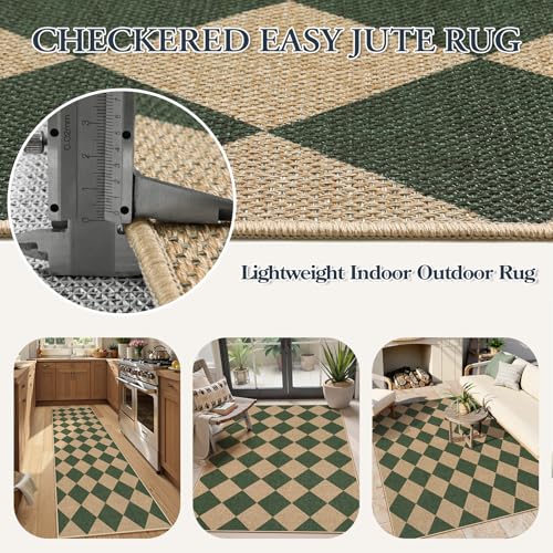 Checkered Easy Jute Kitchen Runner Rug