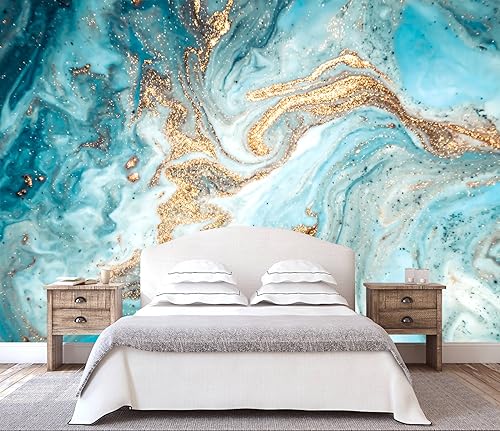 Green and Gold Marble Abstract Wallpaper Mural for Bedroom