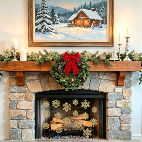 60pcs Christmas Gold Snowflake Ornaments Plastic Glitter Snow Flakes Ornaments for Winter Christmas Tree Decorations Size Varies Craft Snowflakes (60 Count)