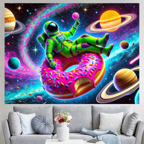 Blacklight Tapestry Astronaut Donut Glow Backdrop 78 x 59 Inch
